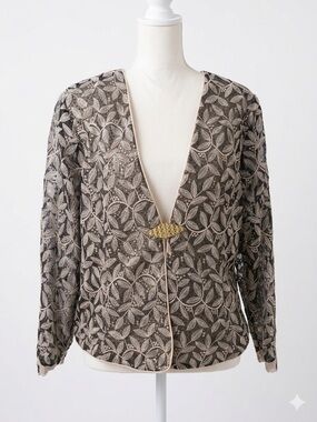 Cindy USA Embroidered Lace Sequin Blazer Evening Jacket Rare VTG Plus Size 4XL